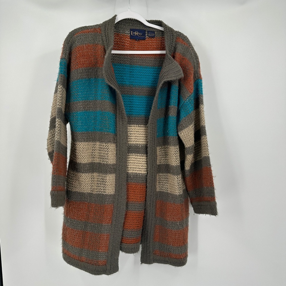 Womens Vintage Moody Striped Cardigan Sweater Size M Cozy Artisanal‎ Knit